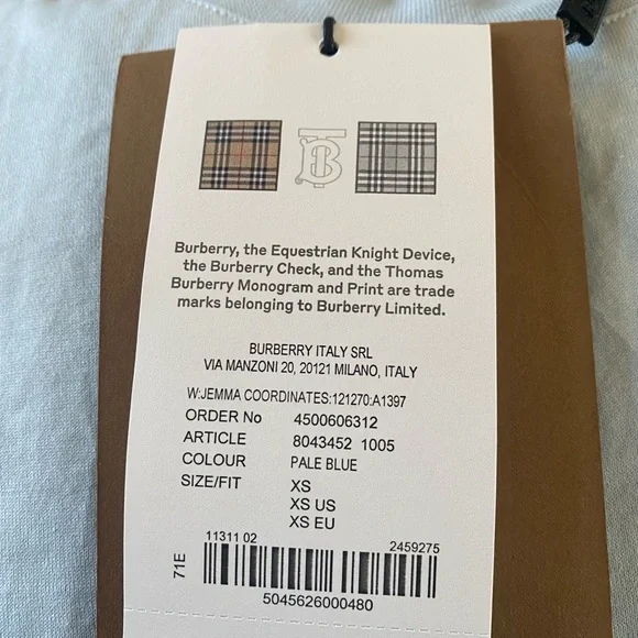Burberry Jemma coordinates tee Shirt Size XS Pale Blue - Picture 4 of 7